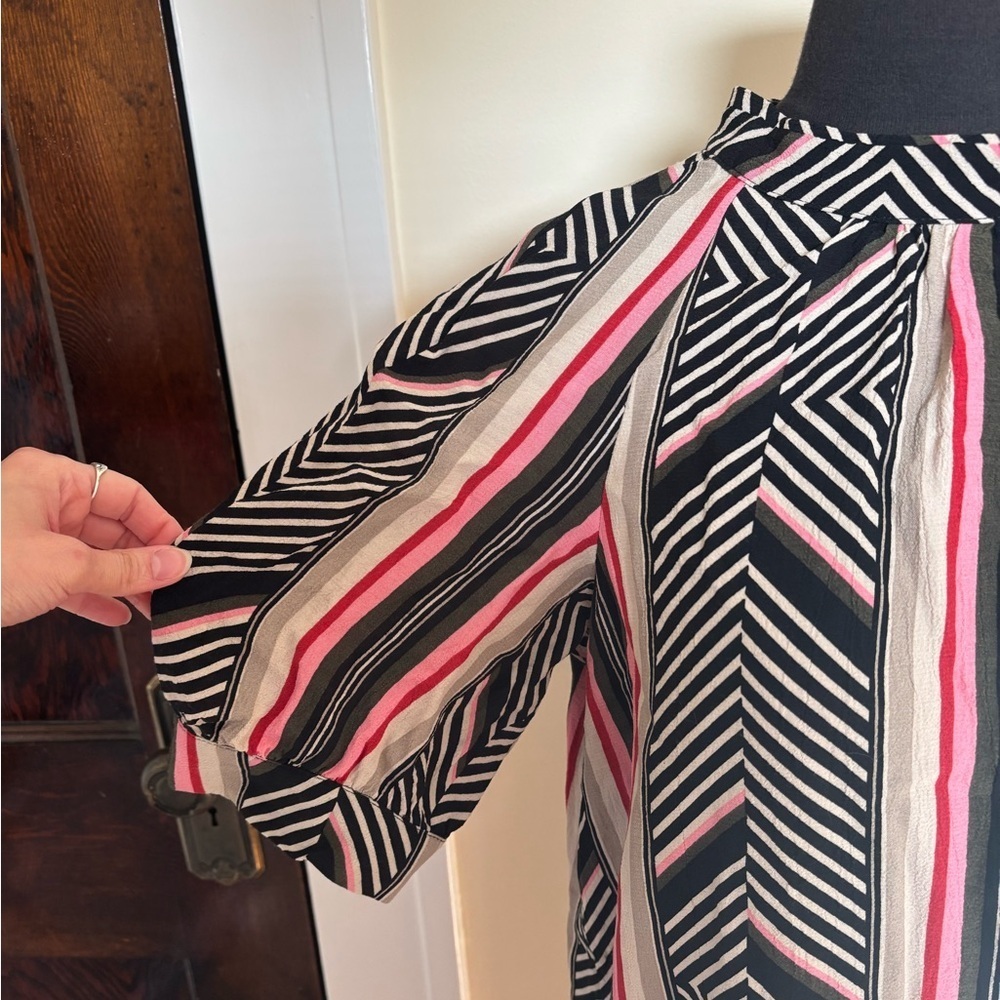 Anthropologie McKenzie Mock Neck Tunic Dress Petite Geometric Boho Short Sleeve - Picture 7 of 14